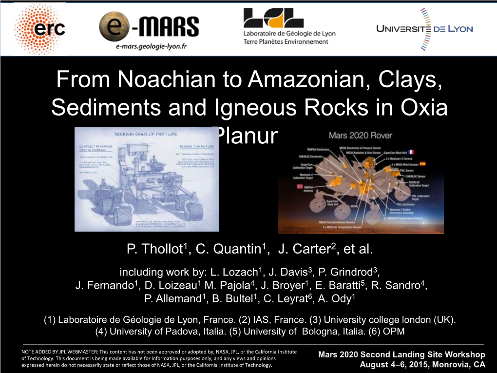 From Noachian to Amazonian, Clays, Sediments, and Igneous Rocks in Oxia Planum