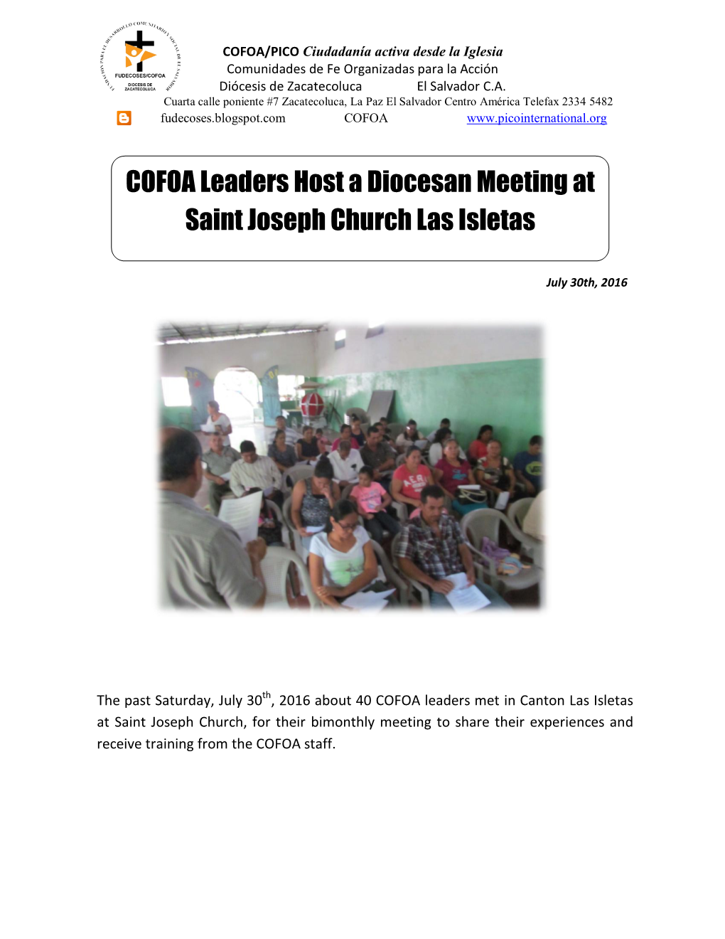 COFOA Leaders Host a Diocesan Meeting at Saint Joseph Church