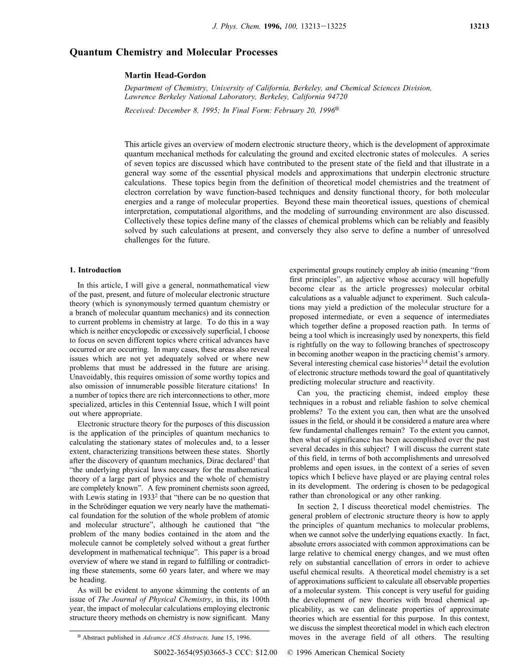 Quantum Chemistry and Molecular Processes