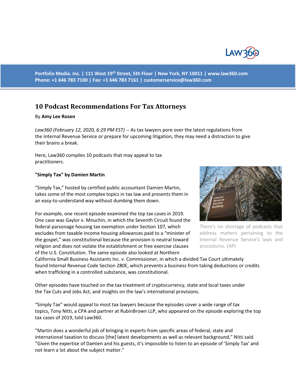 10 Podcast Recommendations for Tax Attorneys by Amy Lee Rosen
