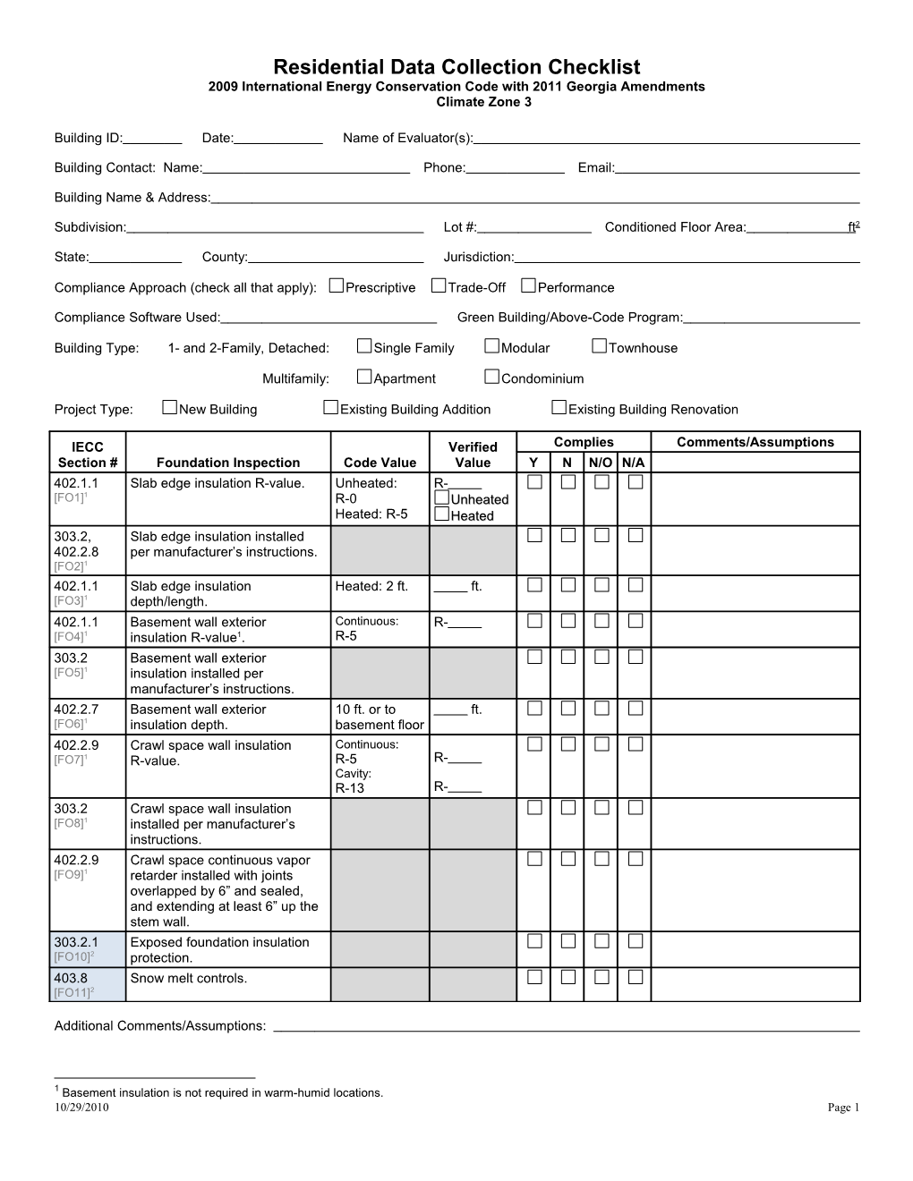 Field Inspection Checklist