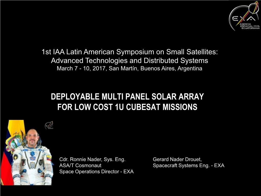 Deployable Multi Panel Solar Array for Low Cost 1U Cubesat Missions