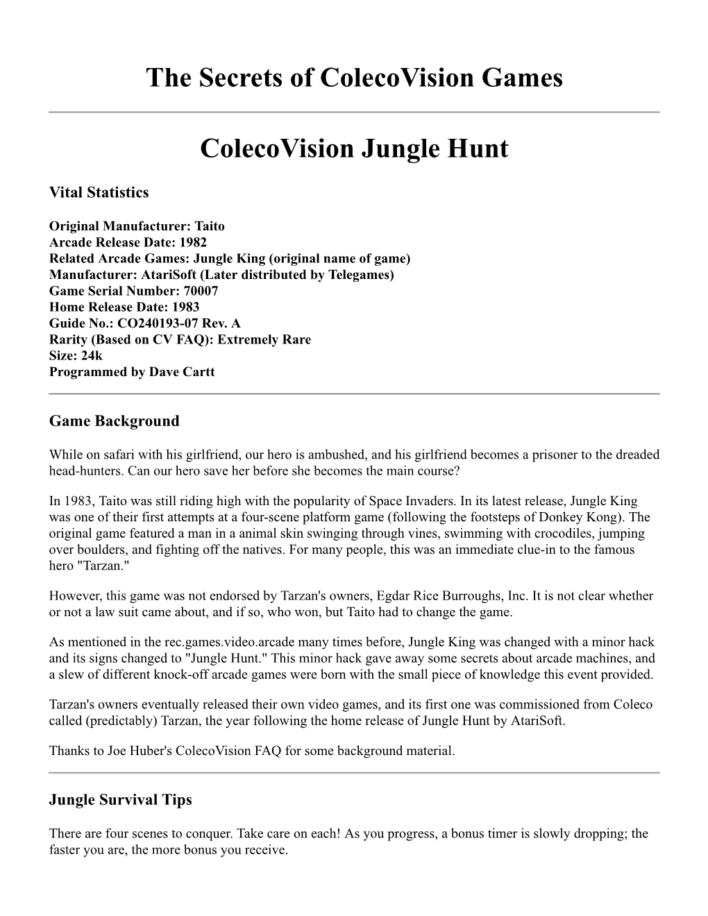 Colecovision Game Spotlight: Jungle Hunt