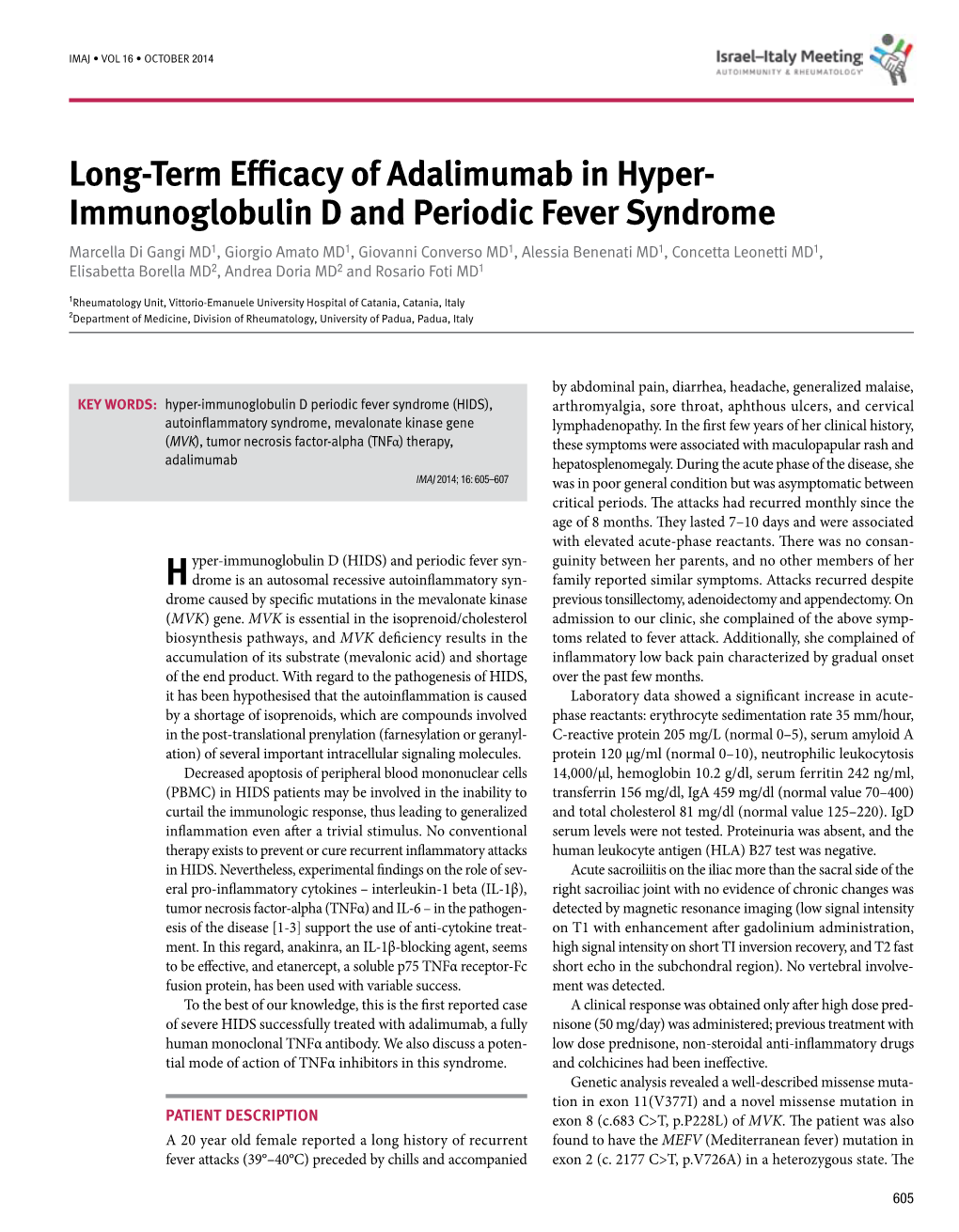 Long-Term Efficacy of Adalimumab in Hyper- Immunoglobulin D And