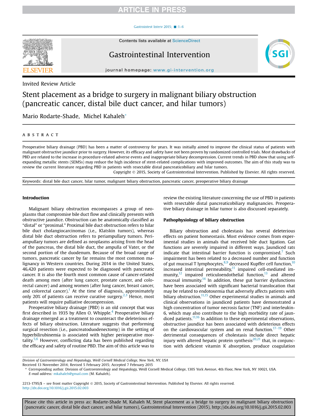 Stent Placement As a Bridge to Surgery in Malignant Biliary Obstruction (Pancreatic Cancer, Distal Bile Duct Cancer, and Hilar Tumors)