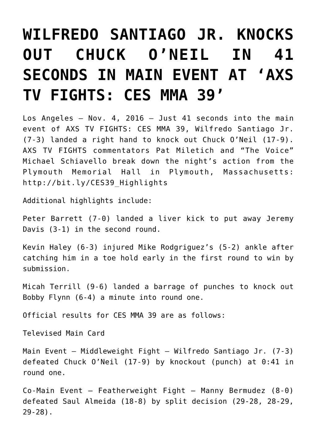 Axs Tv Fights: Ces Mma 39’