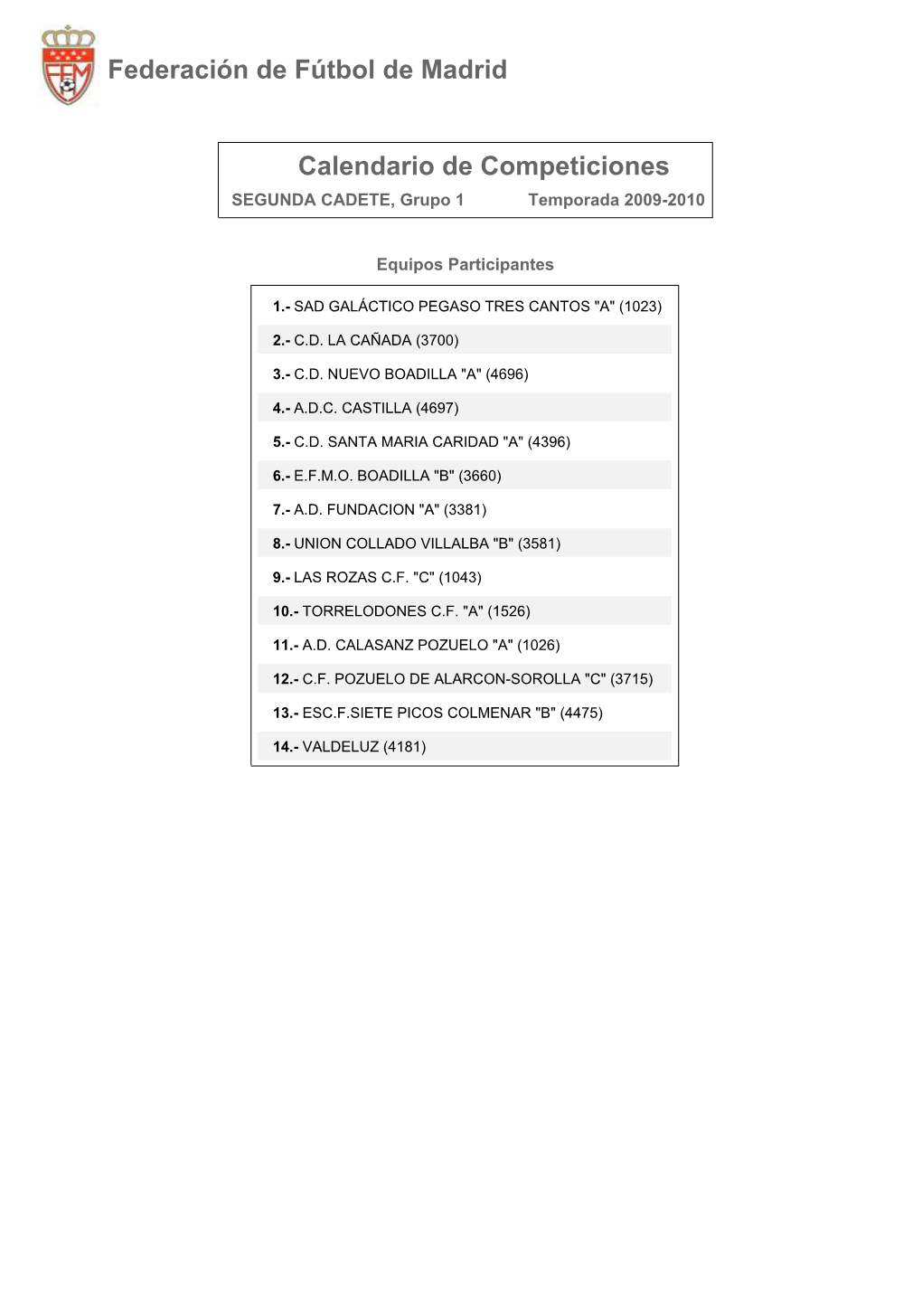 Calendario De Competición