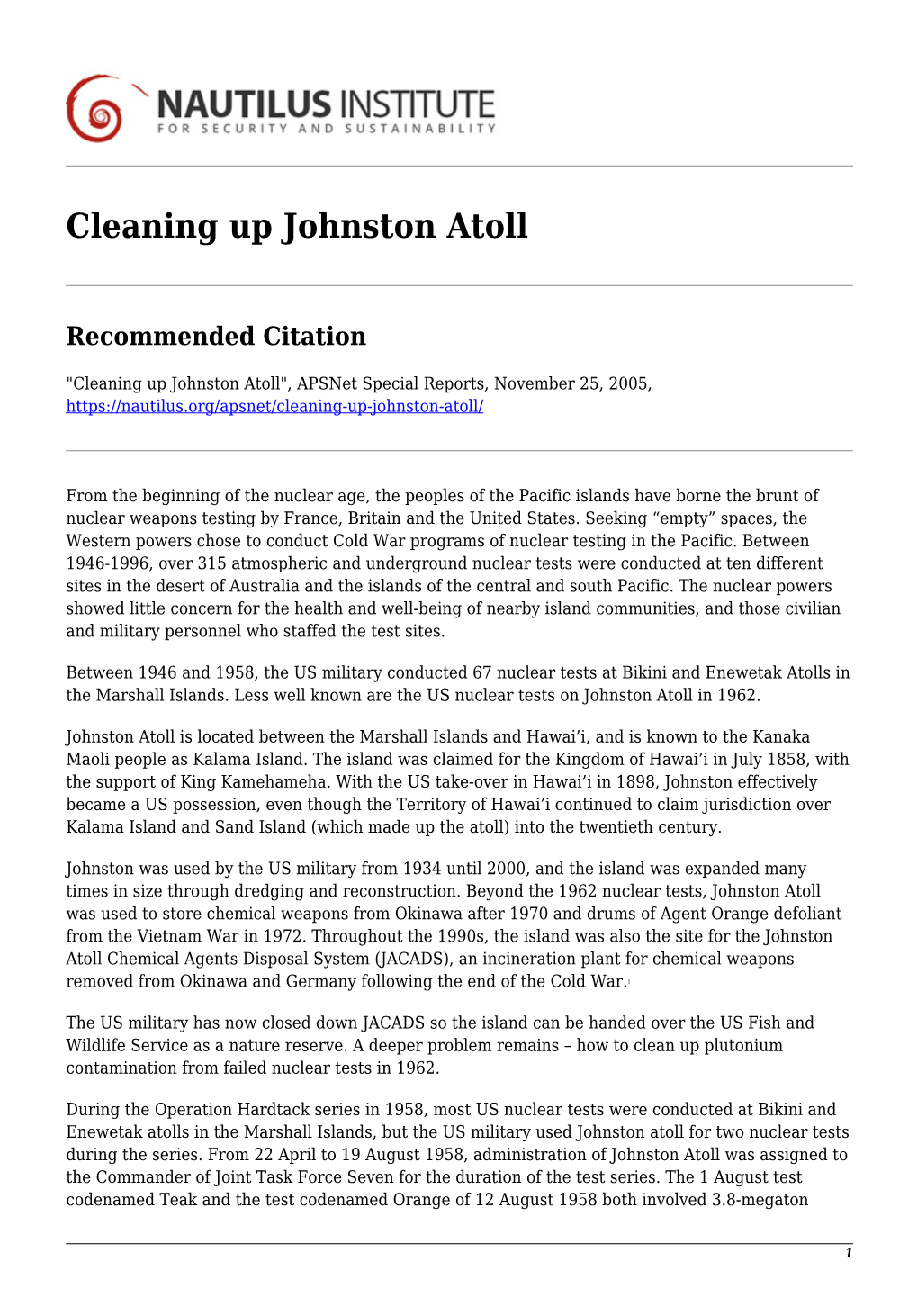 Cleaning up Johnston Atoll