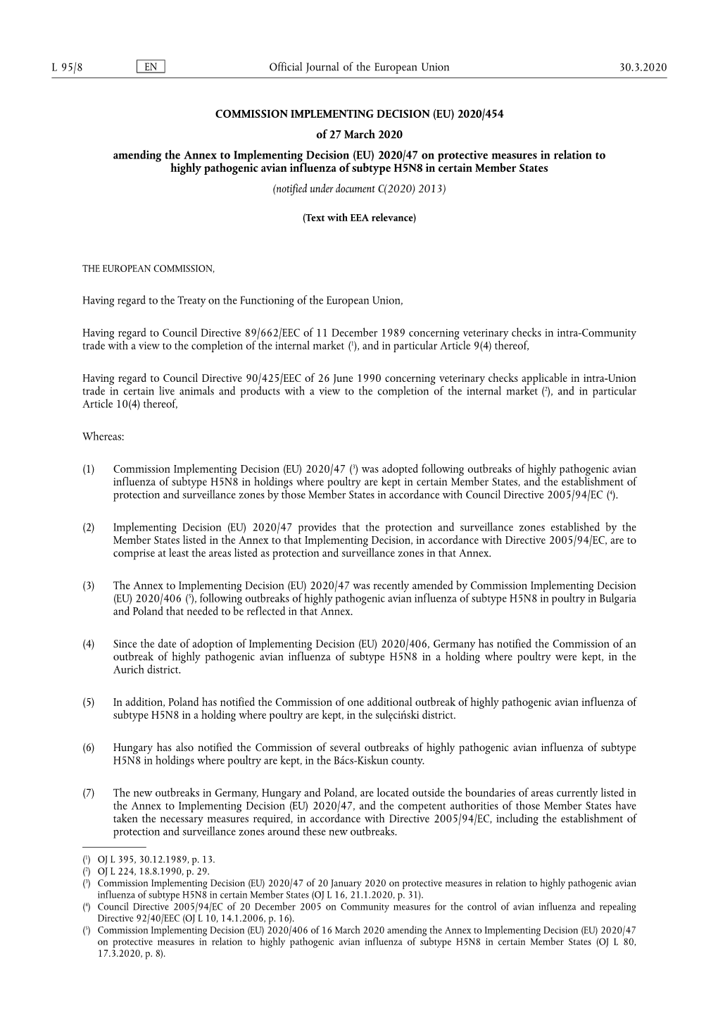 (EU) 2020/454 of 27 March 2020 Amending the Annex To