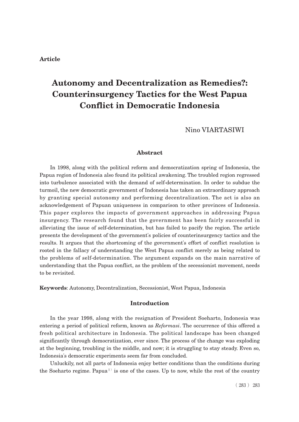 Counterinsurgency Tactics for the West Papua Conflict in Democratic Indonesia