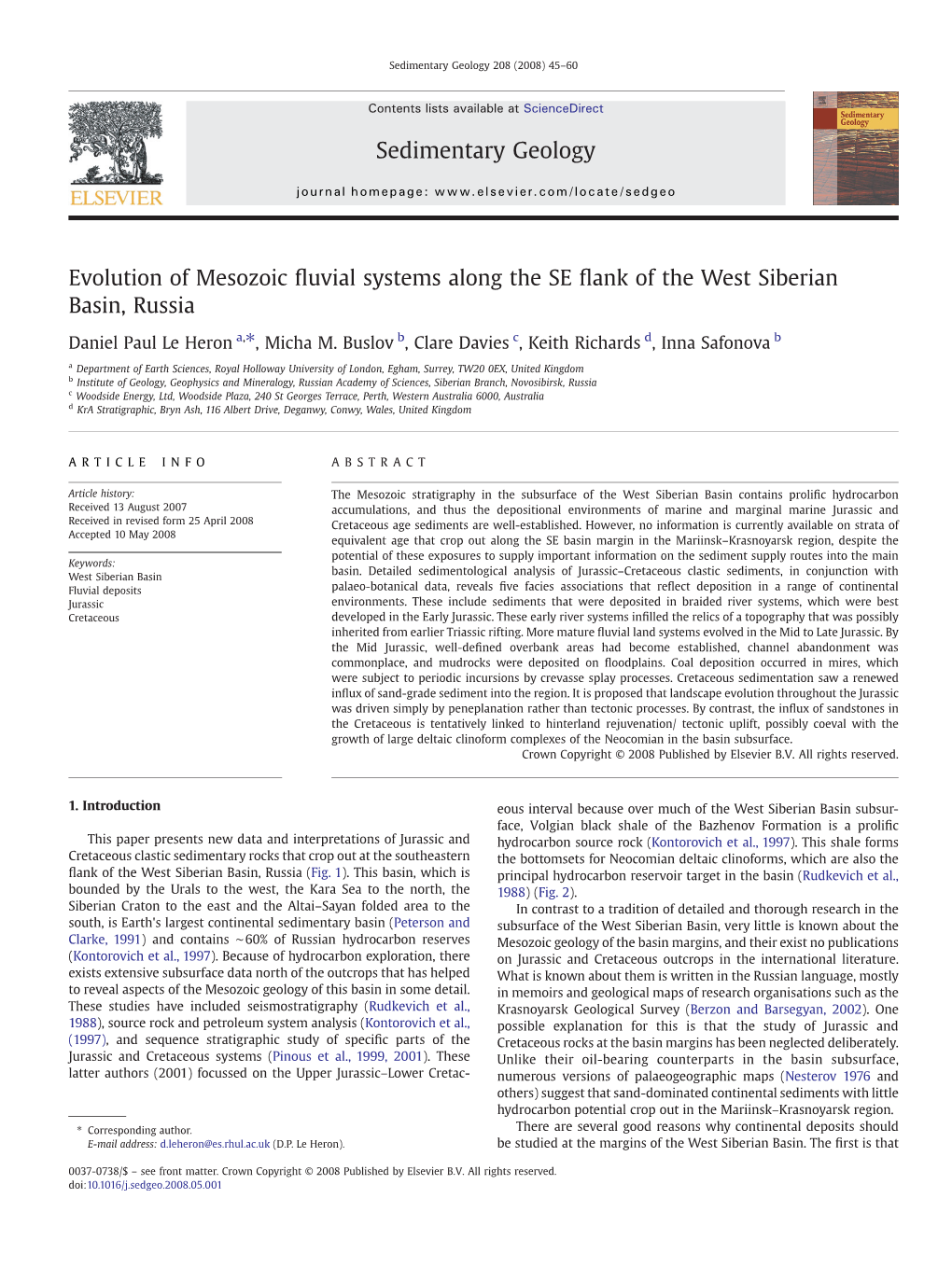 Evolution of Mesozoic Fluvial Systems Along the SE Flank of the West Siberian Basin, Russia Sedimentary Geology