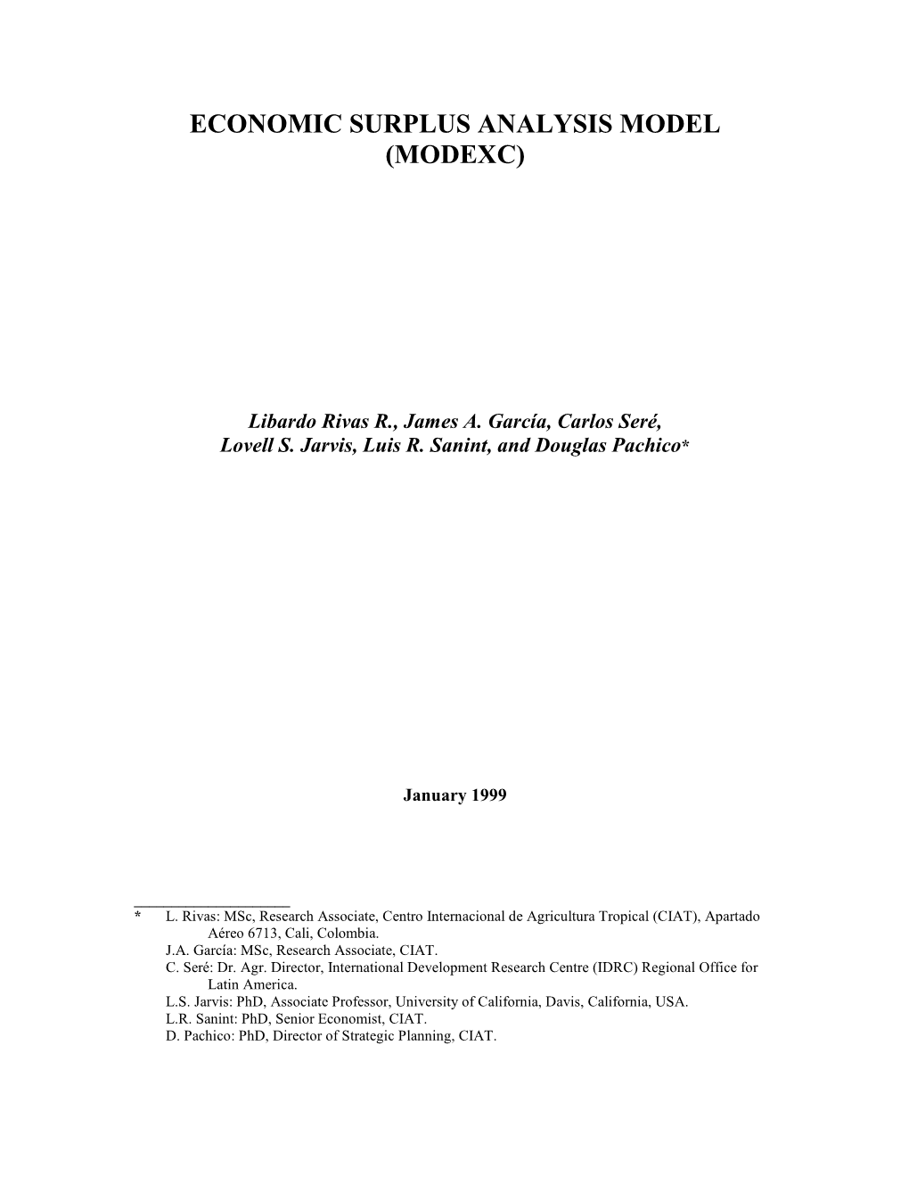 Economic Surplus Analysis Model (Modexc)