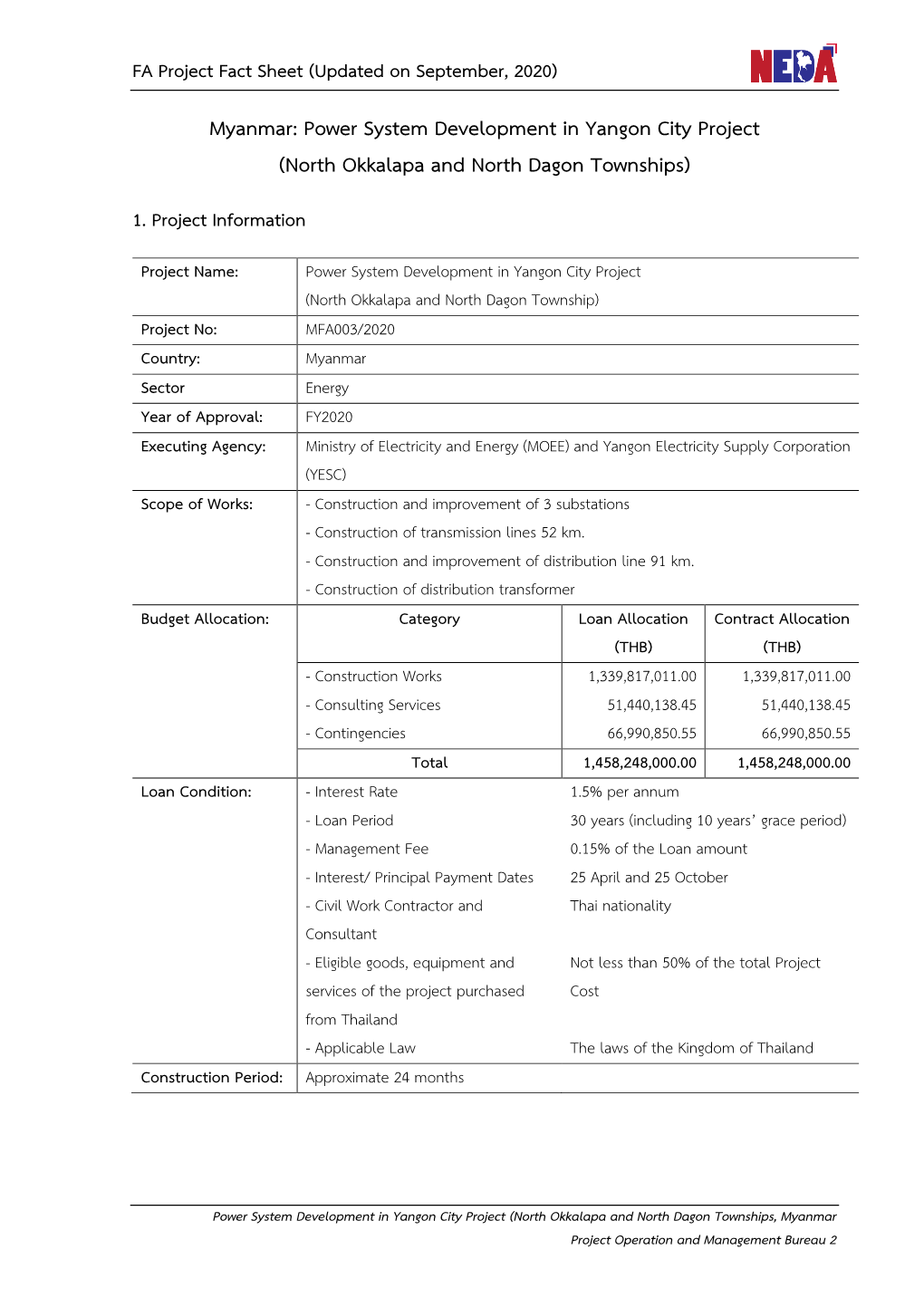 Myanmar: Power System Development in Yangon City Project (North Okkalapa and North Dagon Townships)