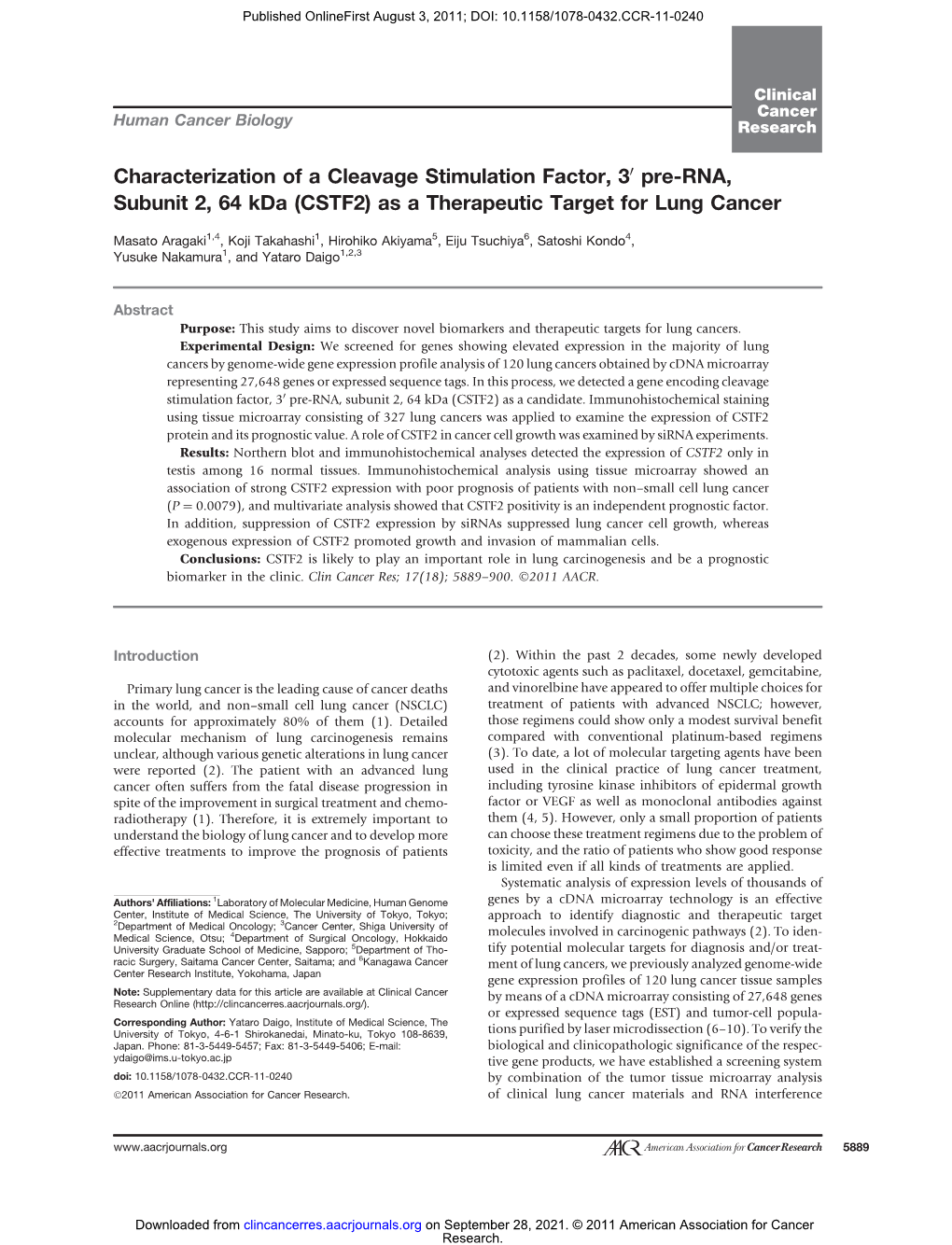 Characterization of a Cleavage Stimulation Factor, 3 Pre-RNA