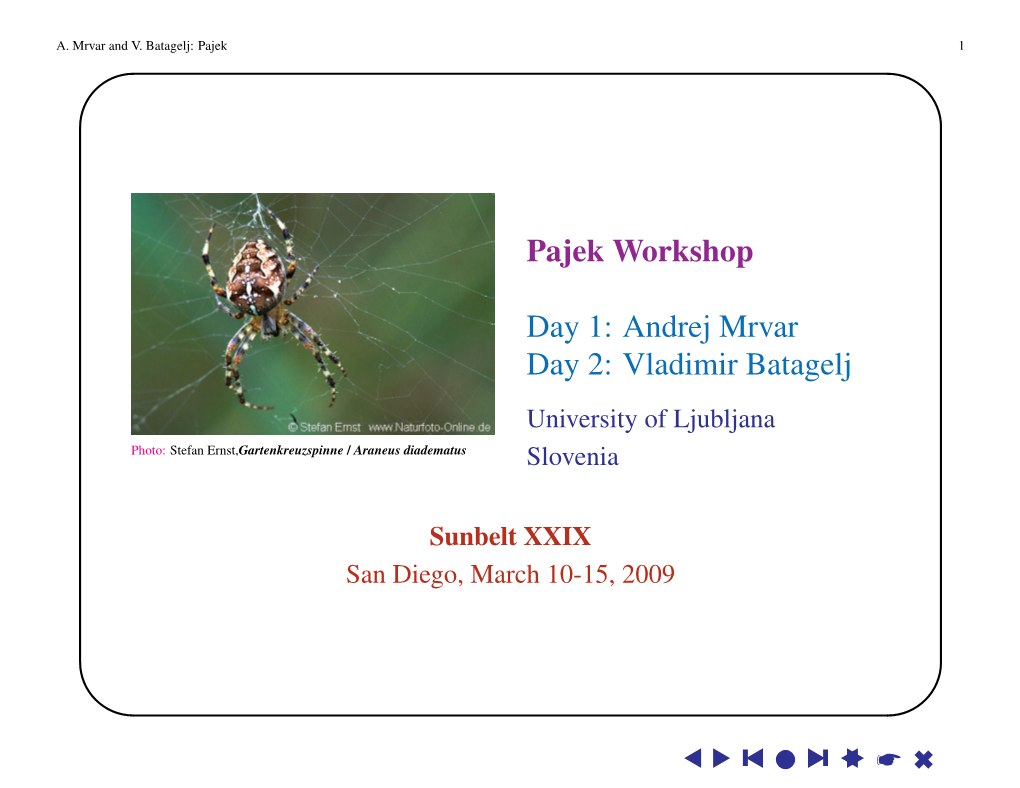 Pajek Workshop Day 1: Andrej Mrvar Day 2: Vladimir Batagelj