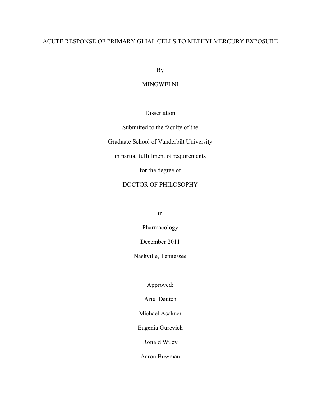 Acute Response of Primary Glial Cells to Methylmercury Exposure