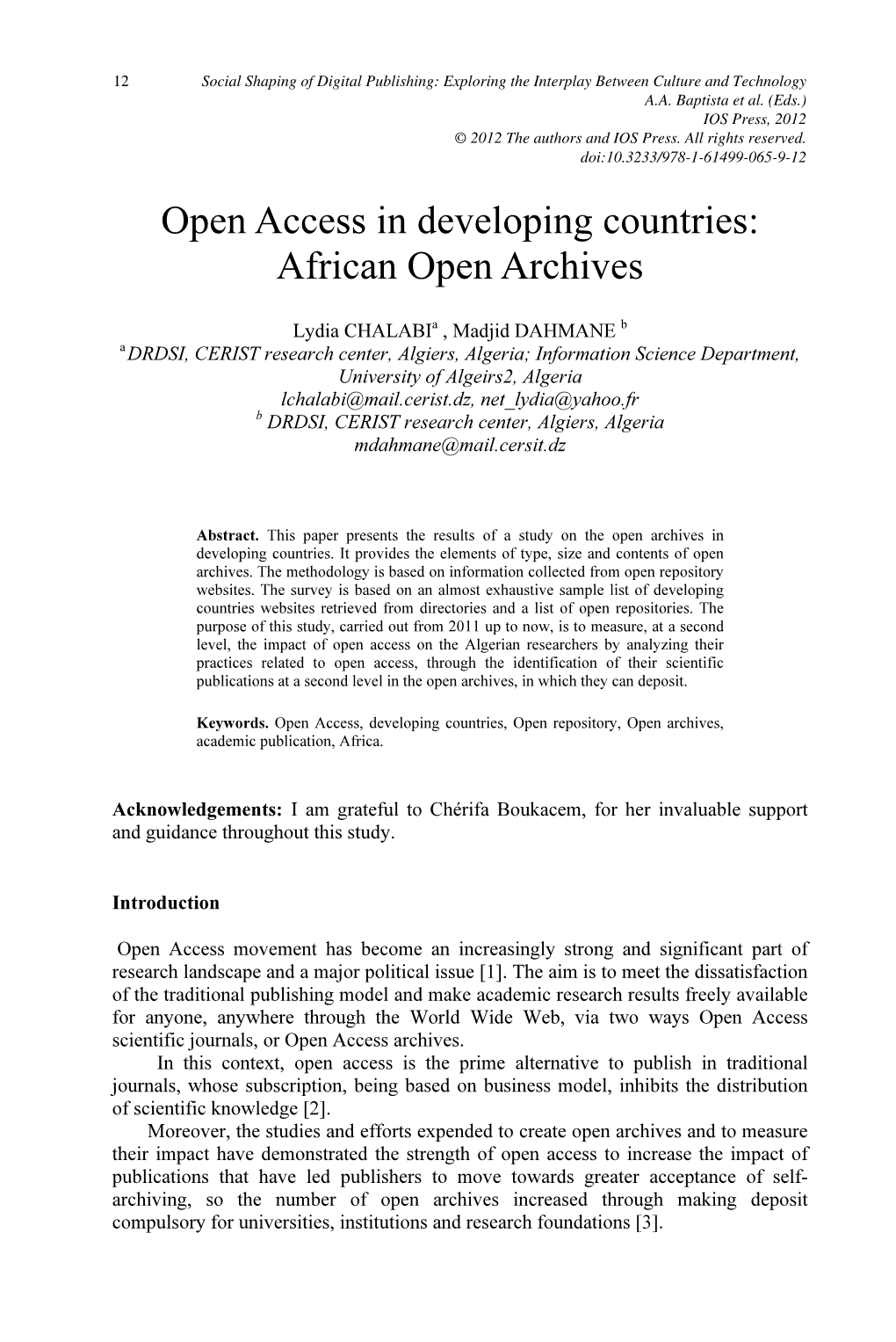 Open Access in Developing Countries: African Open Archives