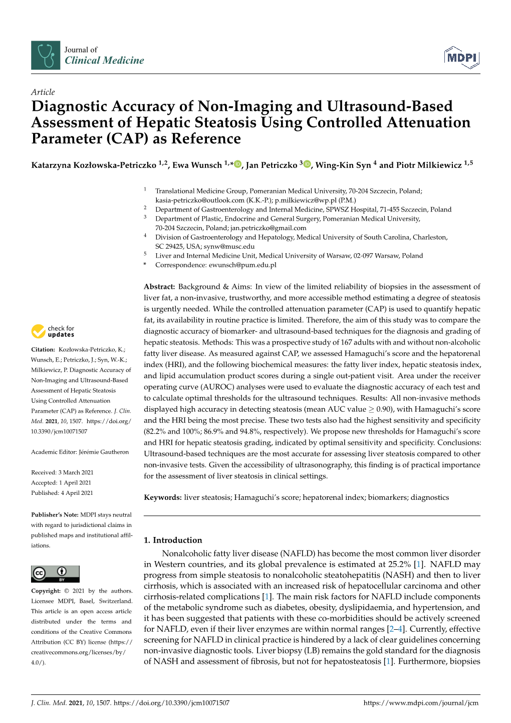 Diagnostic Accuracy of Non-Imaging and Ultrasound-Based Assessment of Hepatic Steatosis Using Controlled Attenuation Parameter (CAP) As Reference