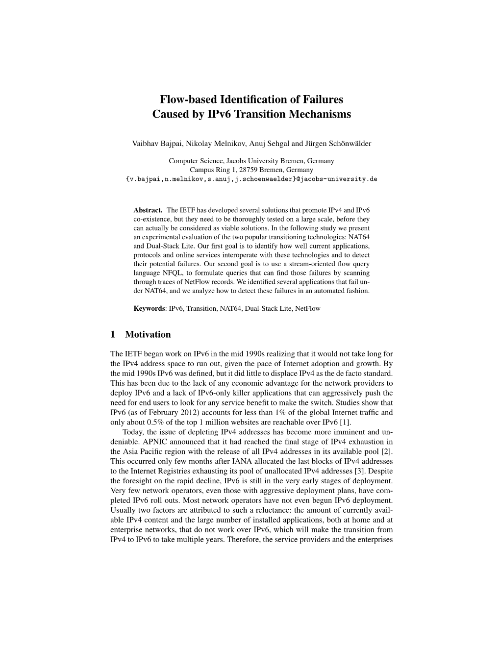 Flow-Based Identification of Failures Caused by Ipv6 Transition