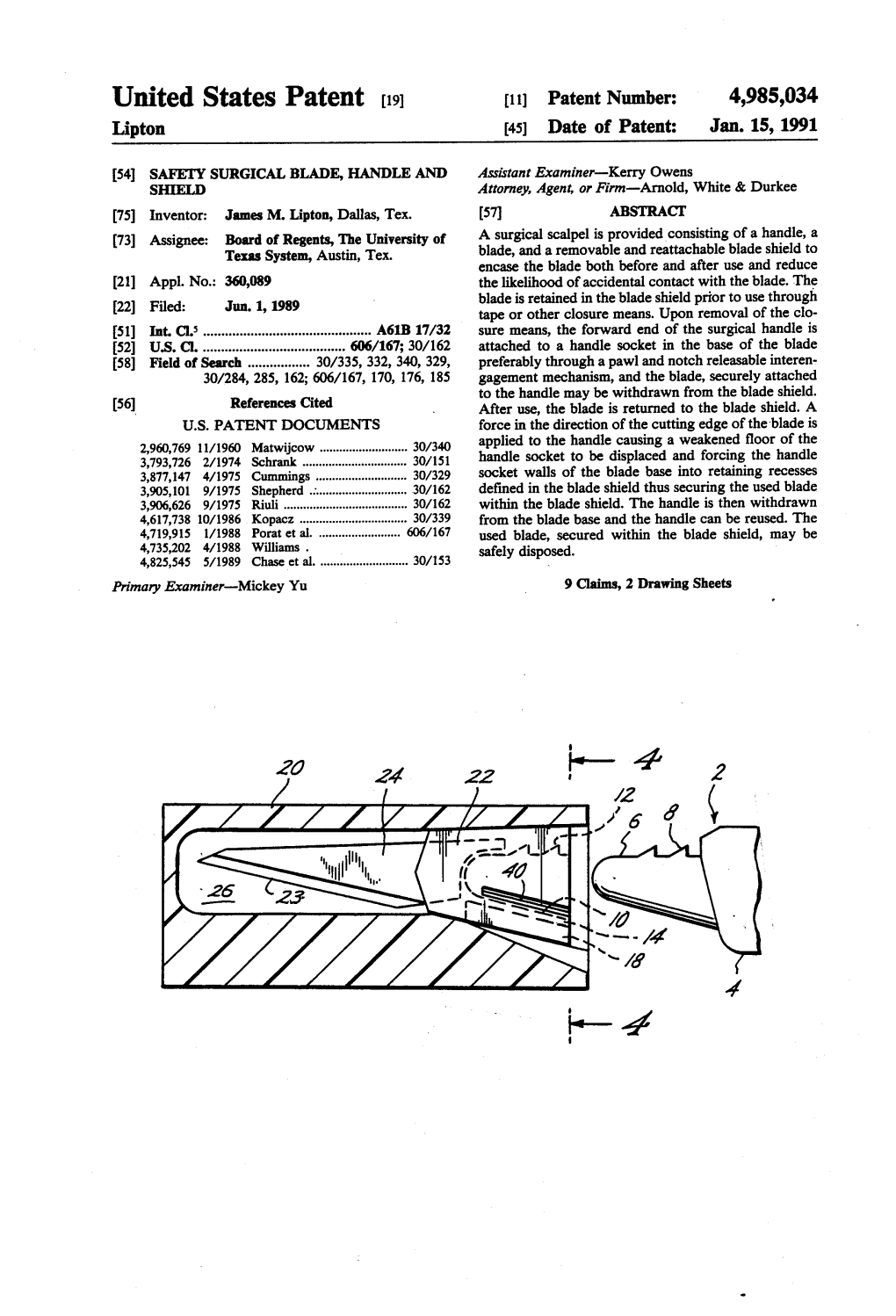 United States Patent (19) 11) Patent Number: 4,985,034 Lipton 45) Date of Patent: Jan