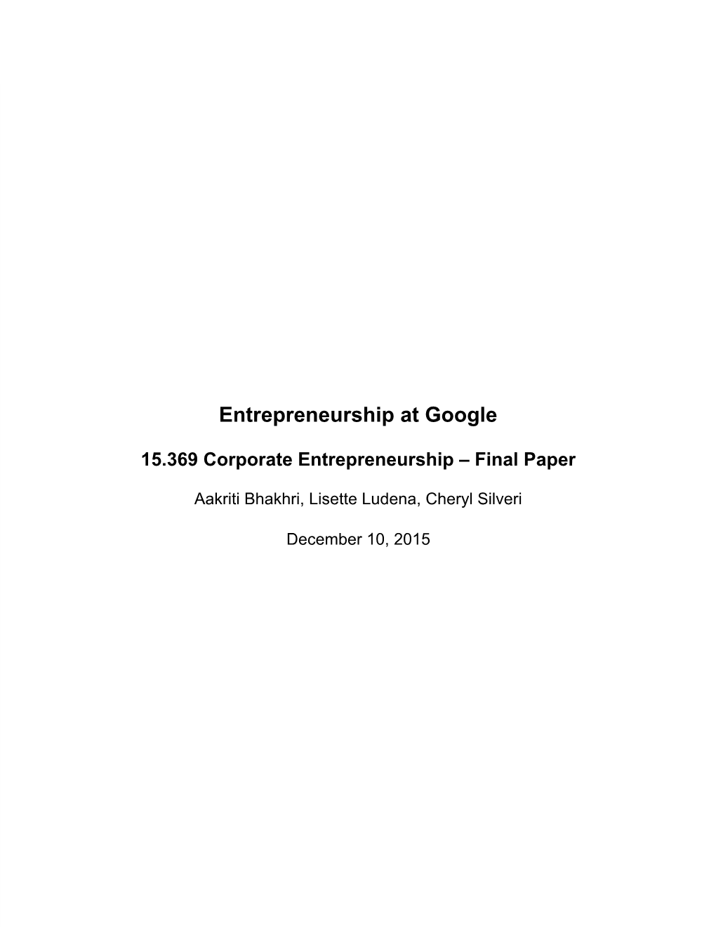 Entrepreneurship at Google