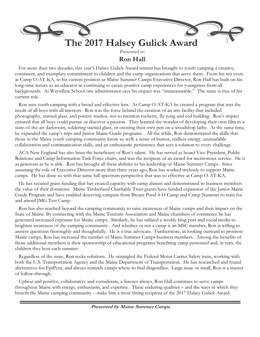 The 2017 Halsey Gulick Award