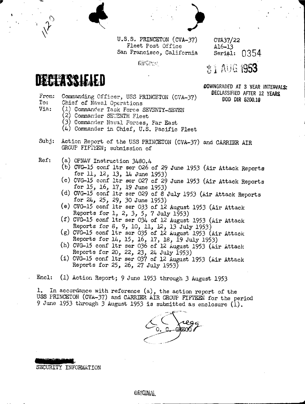 Action Report for 9 Jun-3 Aug 1953
