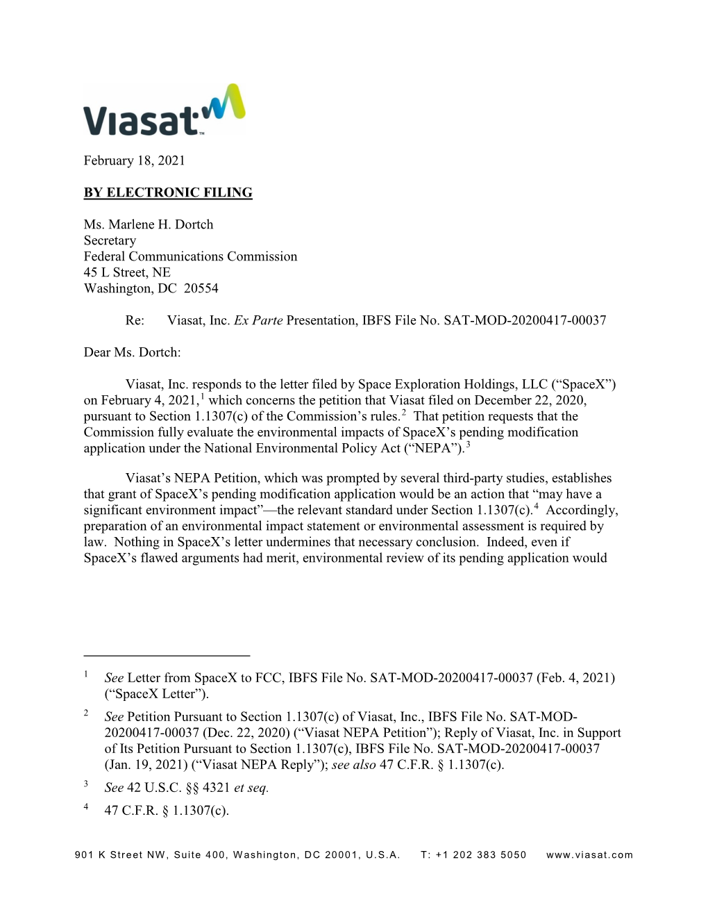 February 18, 2021 by ELECTRONIC FILING Ms. Marlene H. Dortch