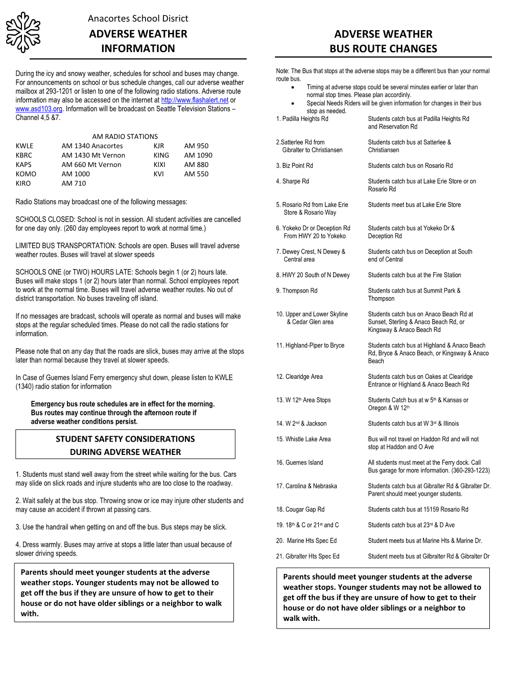 Adverse Weather Bus Route Changes