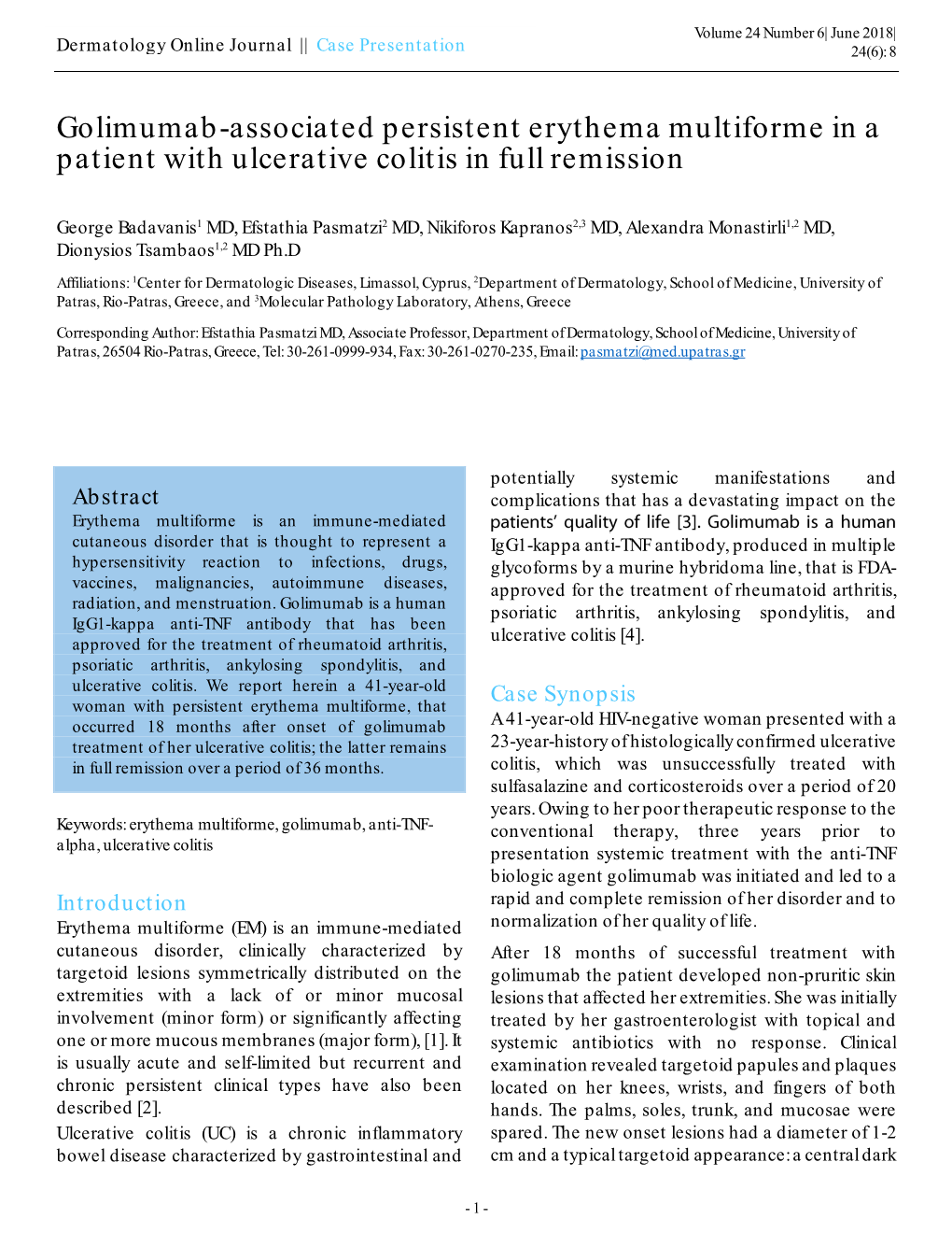 Golimumab-Associated Persistent Erythema Multiforme in a Patient with Ulcerative Colitis in Full Remission