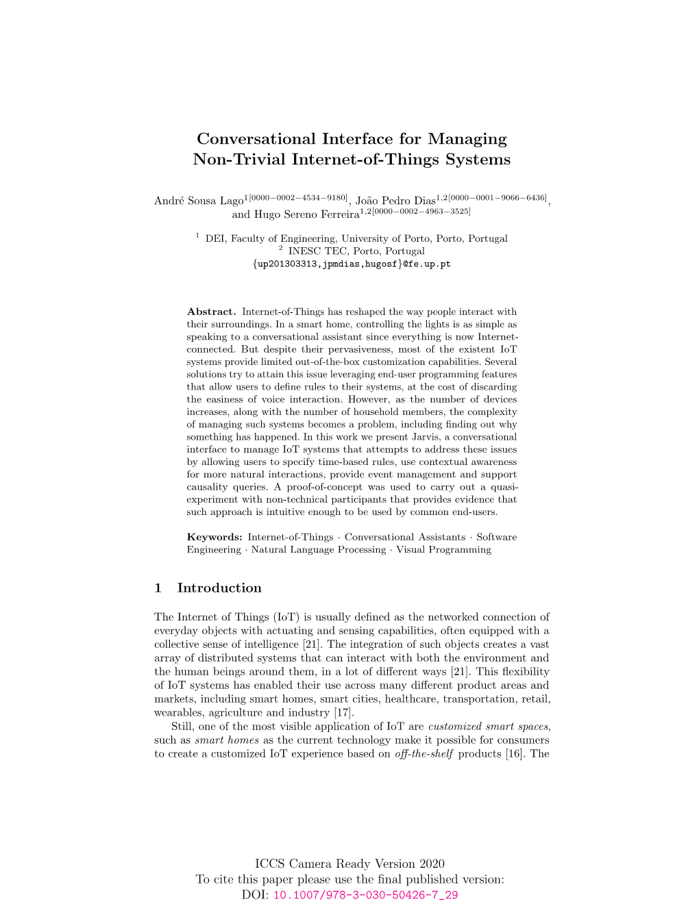 Conversational Interface for Managing Non-Trivial Internet-Of-Things Systems