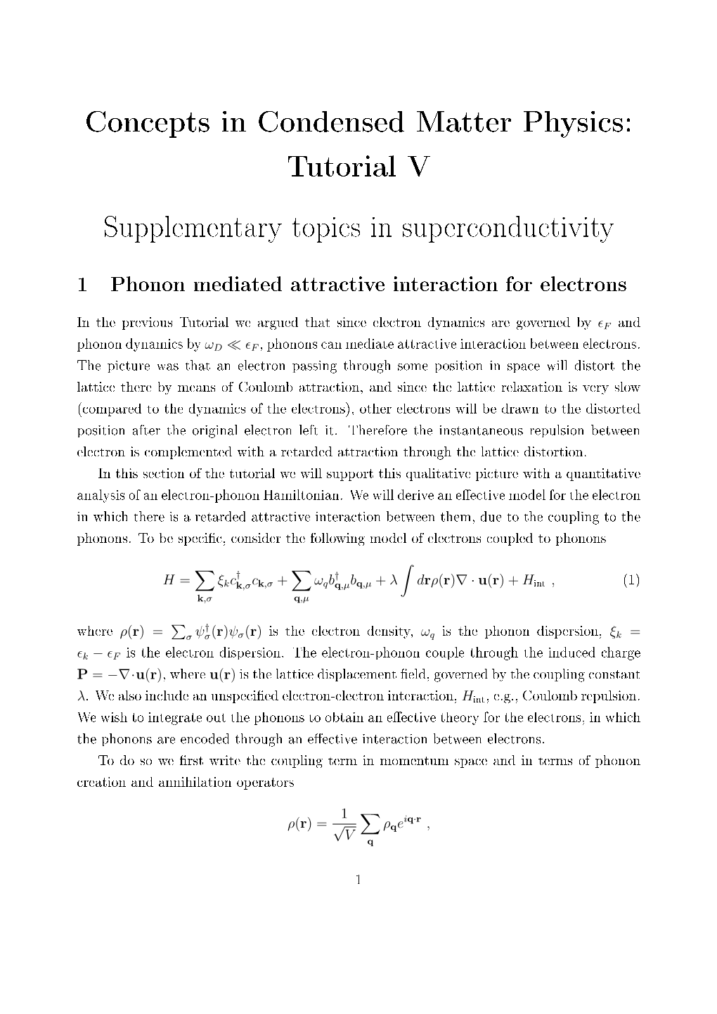 Concepts in Condensed Matter Physics: Tutorial V