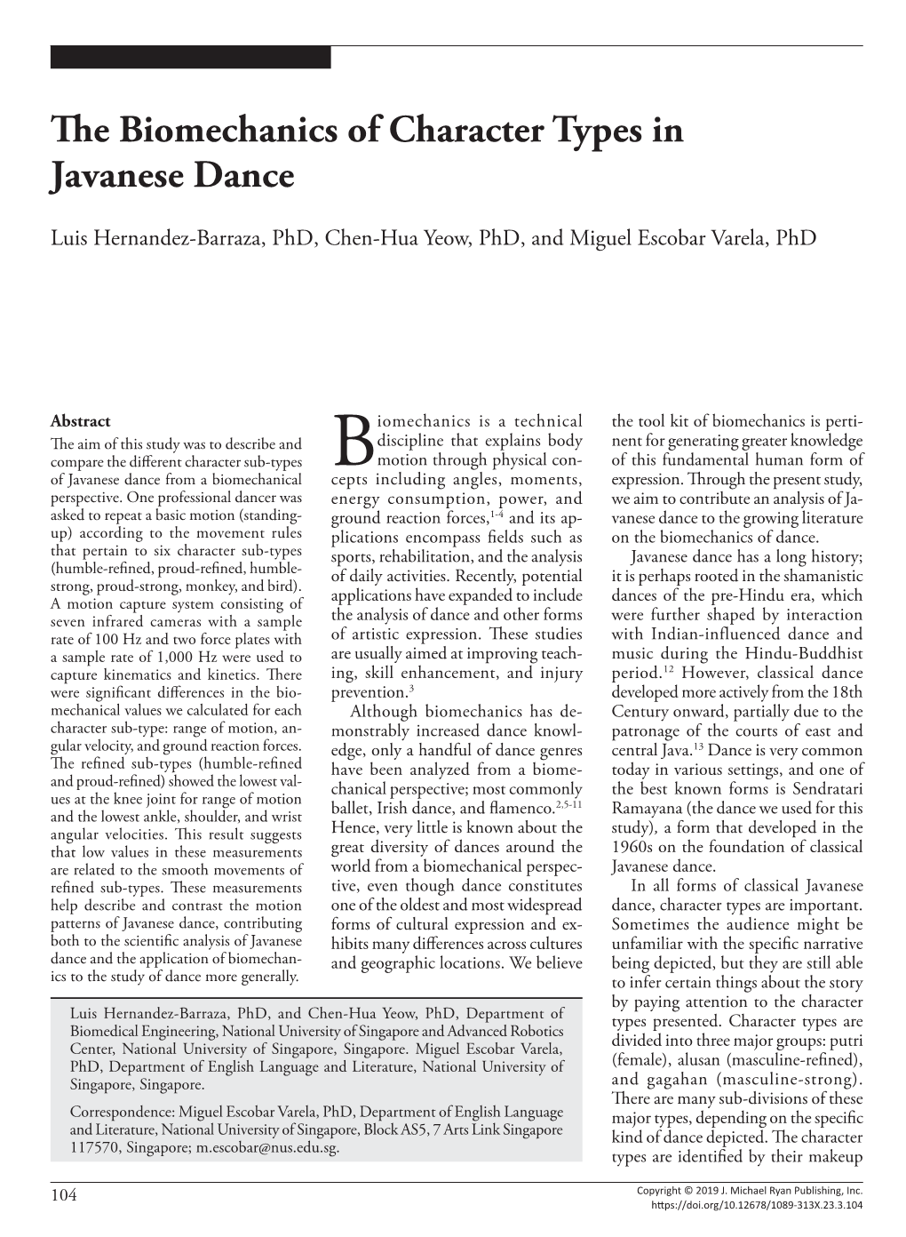 The Biomechanics of Character Types in Javanese Dance