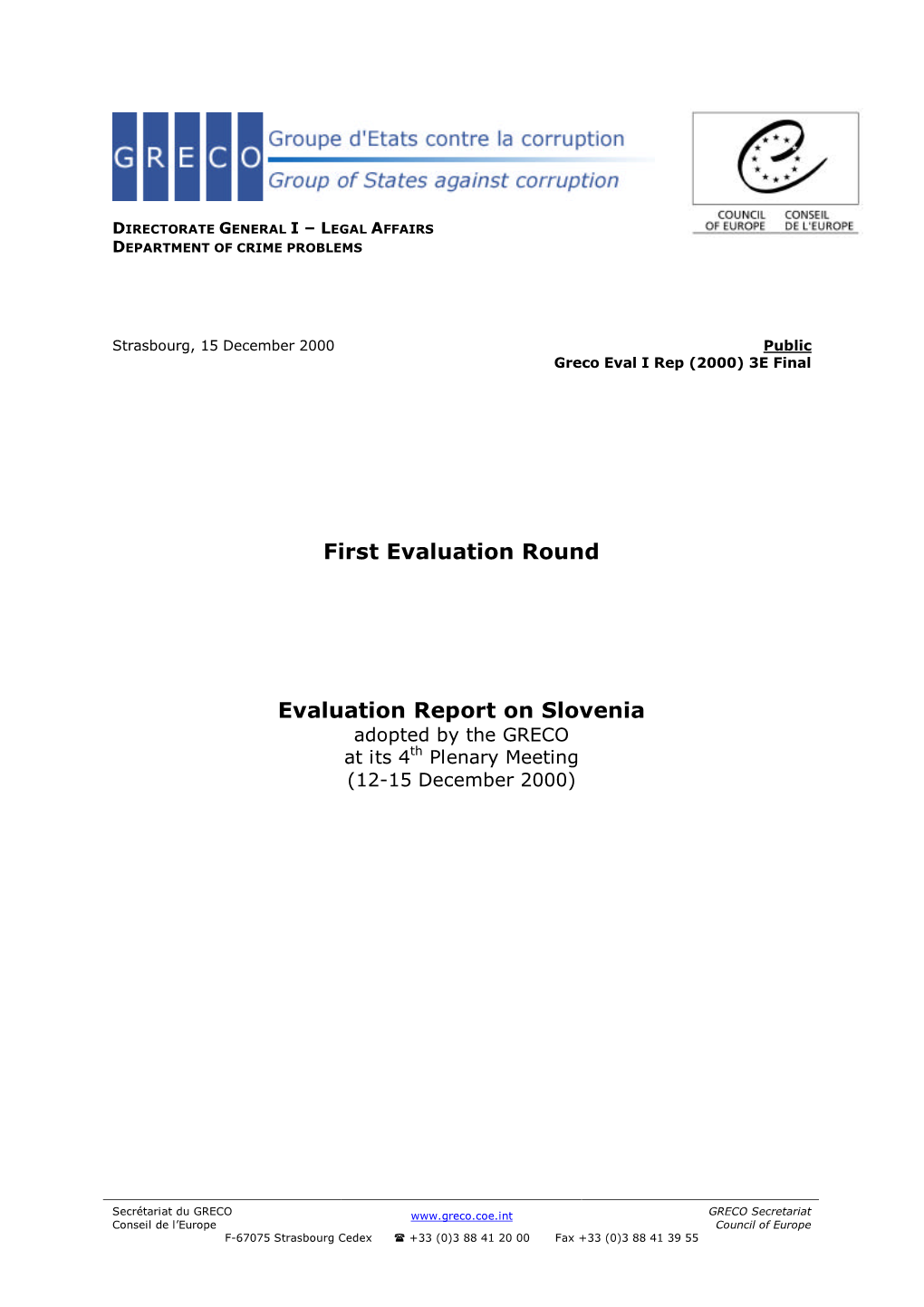 GRECO Evaluation Report on Slovenia