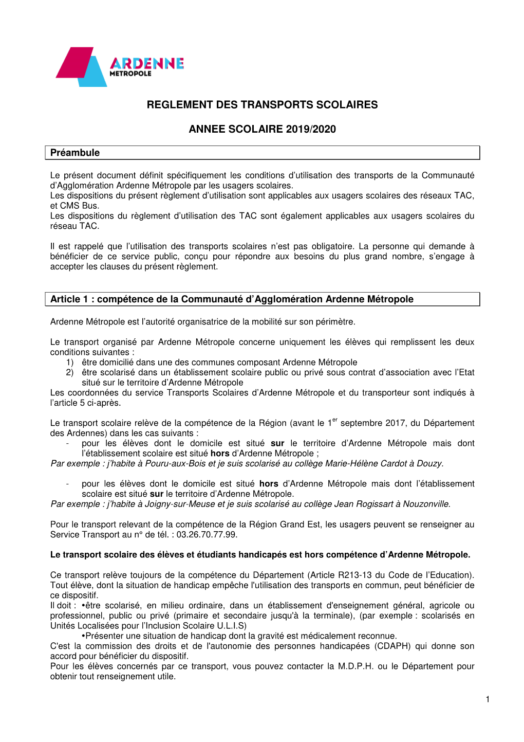 Reglement Des Transports Scolaires