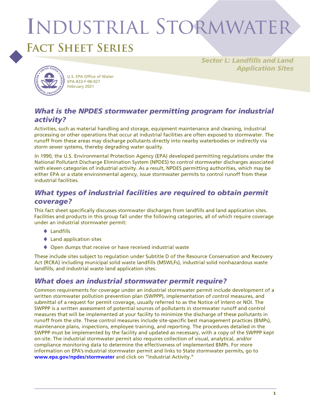 Sector L: Landfills and Land Application Sites U.S