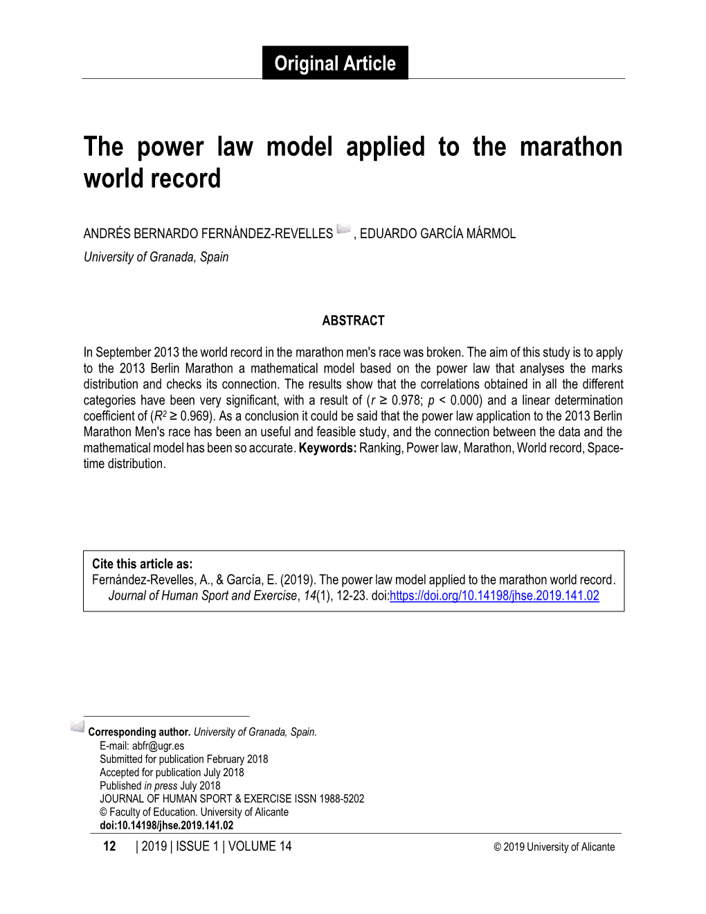 The Power Law Model Applied to the Marathon World Record