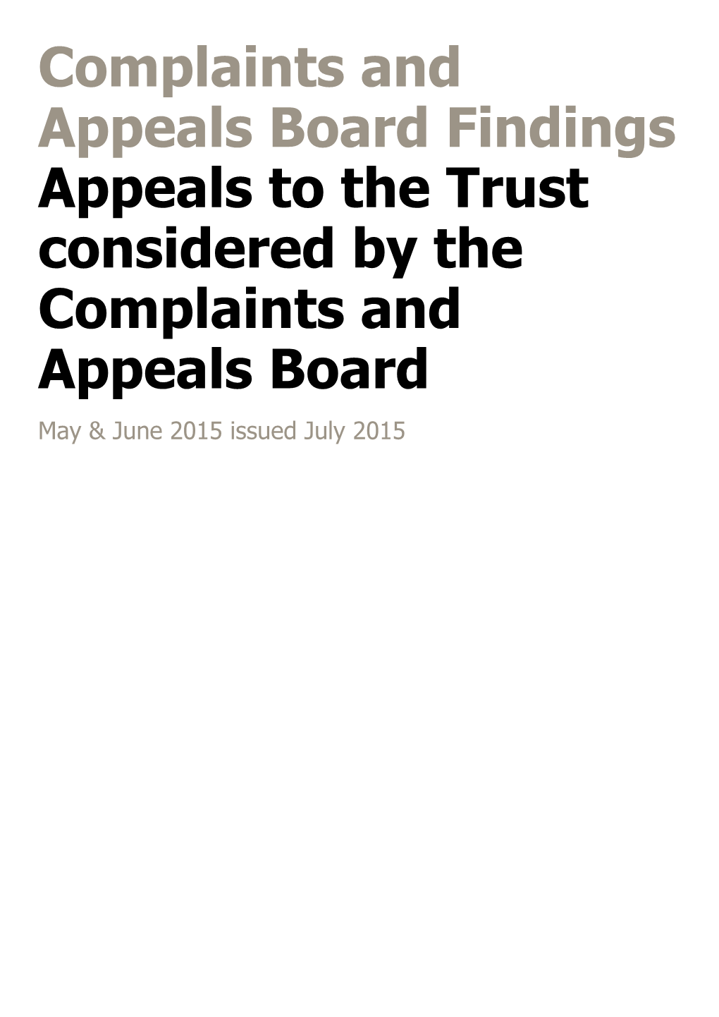 Complaints and Appeals Board Bulletin