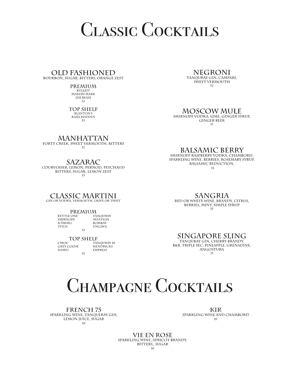 Classic Cocktails Champagne Cocktails