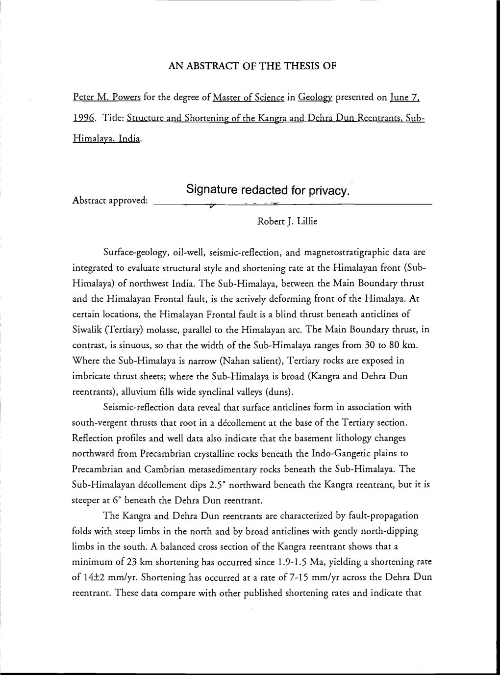 Structure and Shortening of the Kangra and Dehra Dun Reentrants, Sub