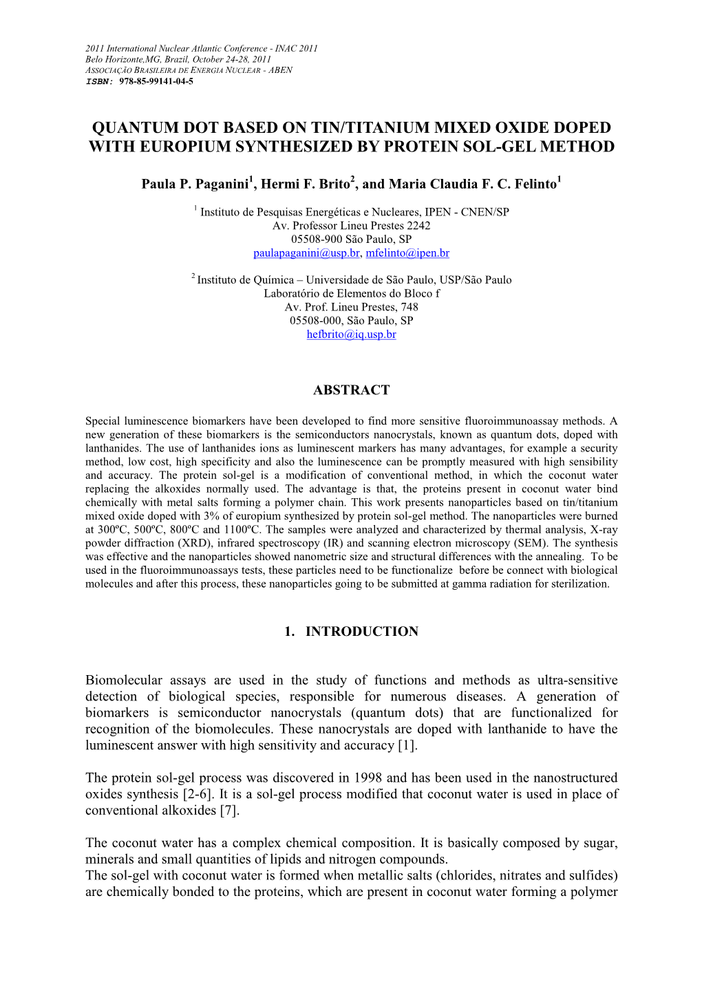 Quantum Dot Based on Tin/Titanium Mixed Oxide Doped with Europium Synthesized by Protein Sol-Gel Method