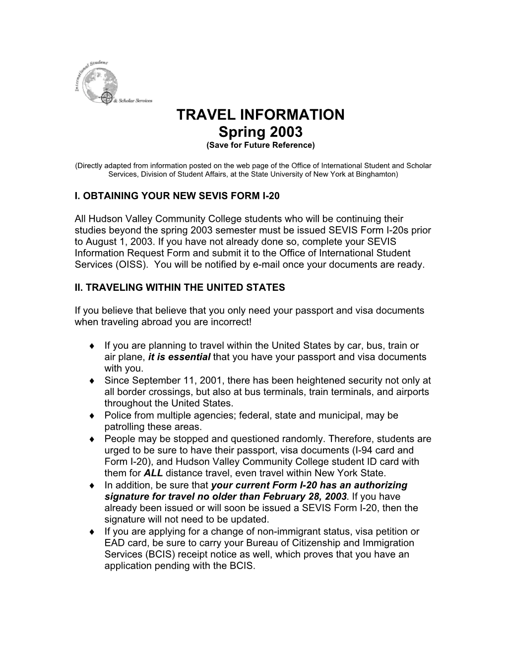 Important Travel Information