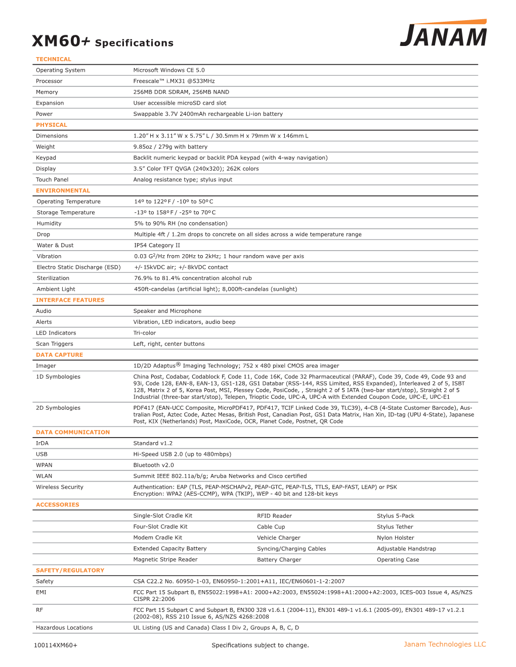 XM60+ Specifications