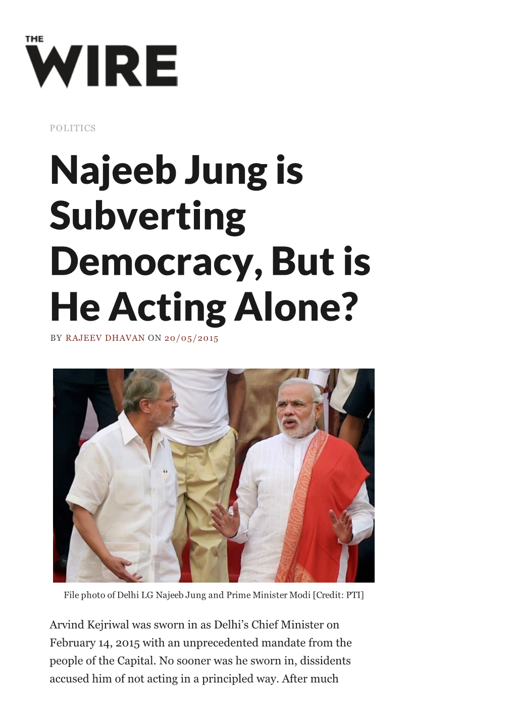 Najeeb Jung Is Subverting Democracy, but Is He Acting Alone? | the Wire