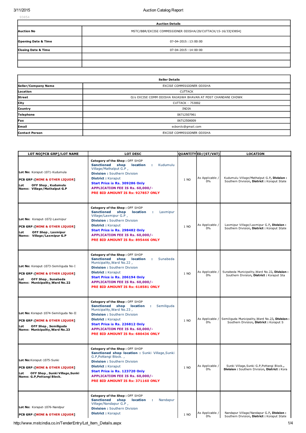 Auction Details Seller Details