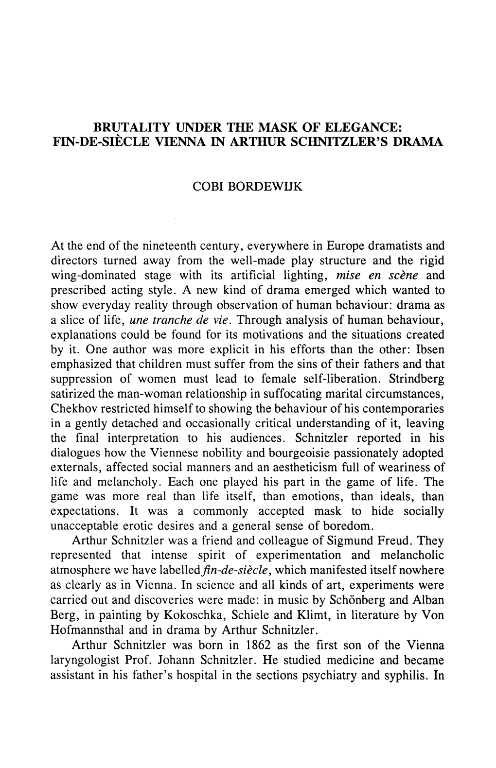 Fin-De-Siecle Vienna in Arthur Schnitzler's Drama