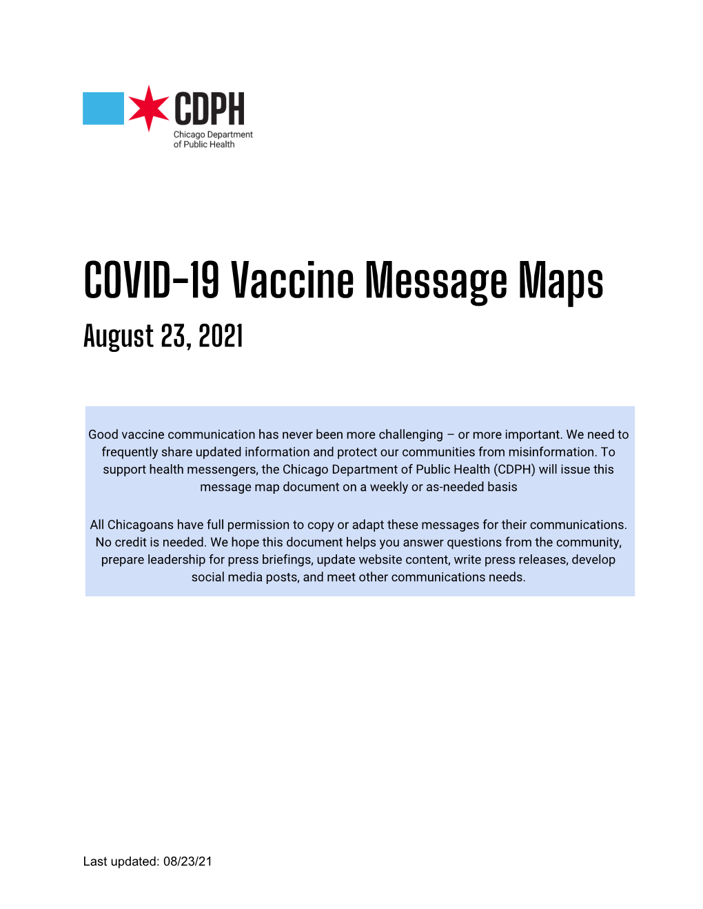 COVID-19 Vaccine Message Maps August 23, 2021