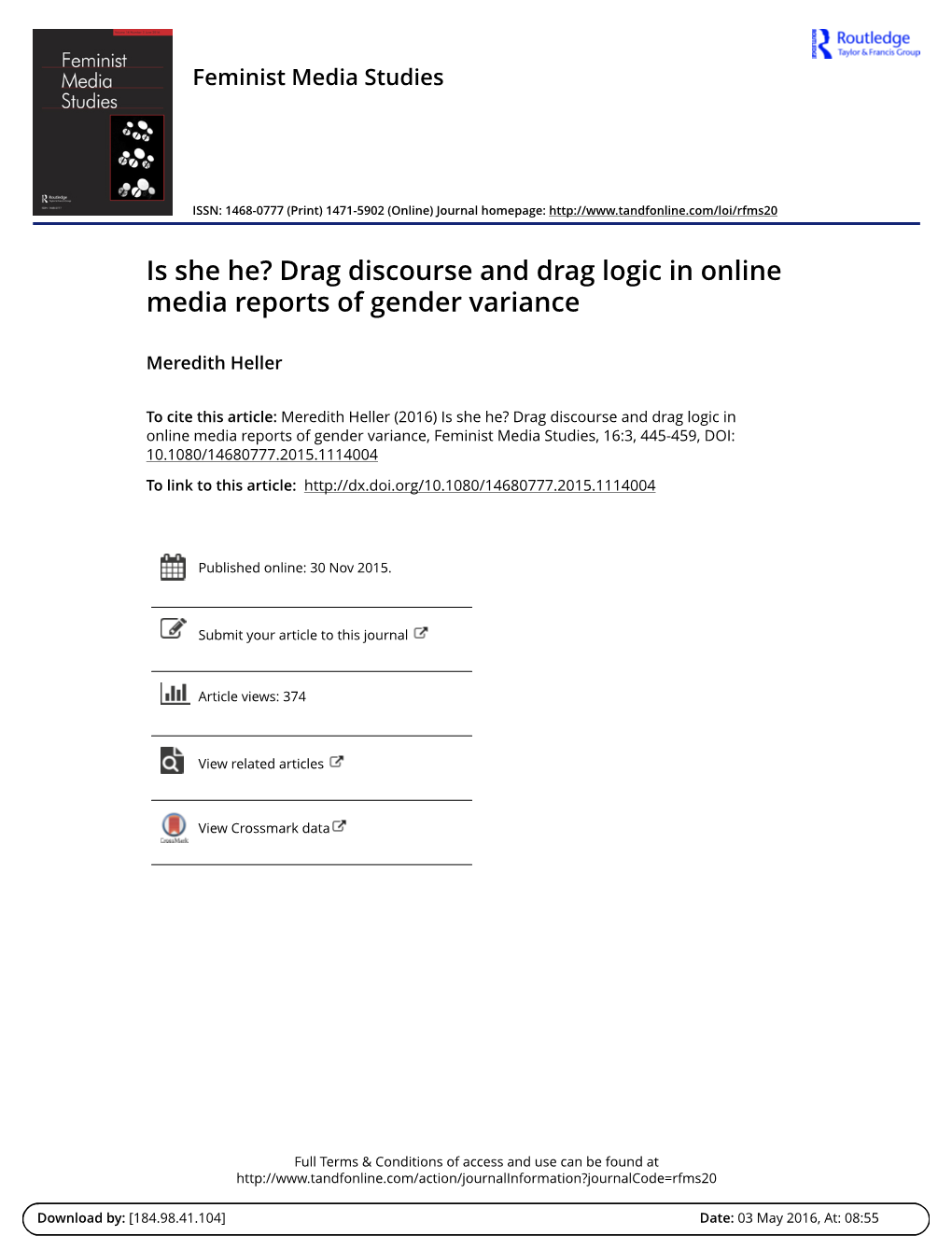 Drag Discourse and Drag Logic in Online Media Reports of Gender Variance