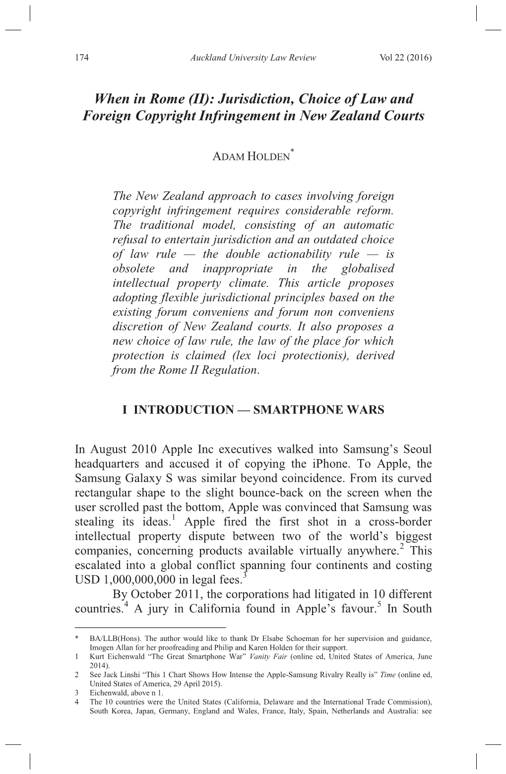 When in Rome (II): Jurisdiction, Choice of Law and Foreign Copyright Infringement in New Zealand Courts