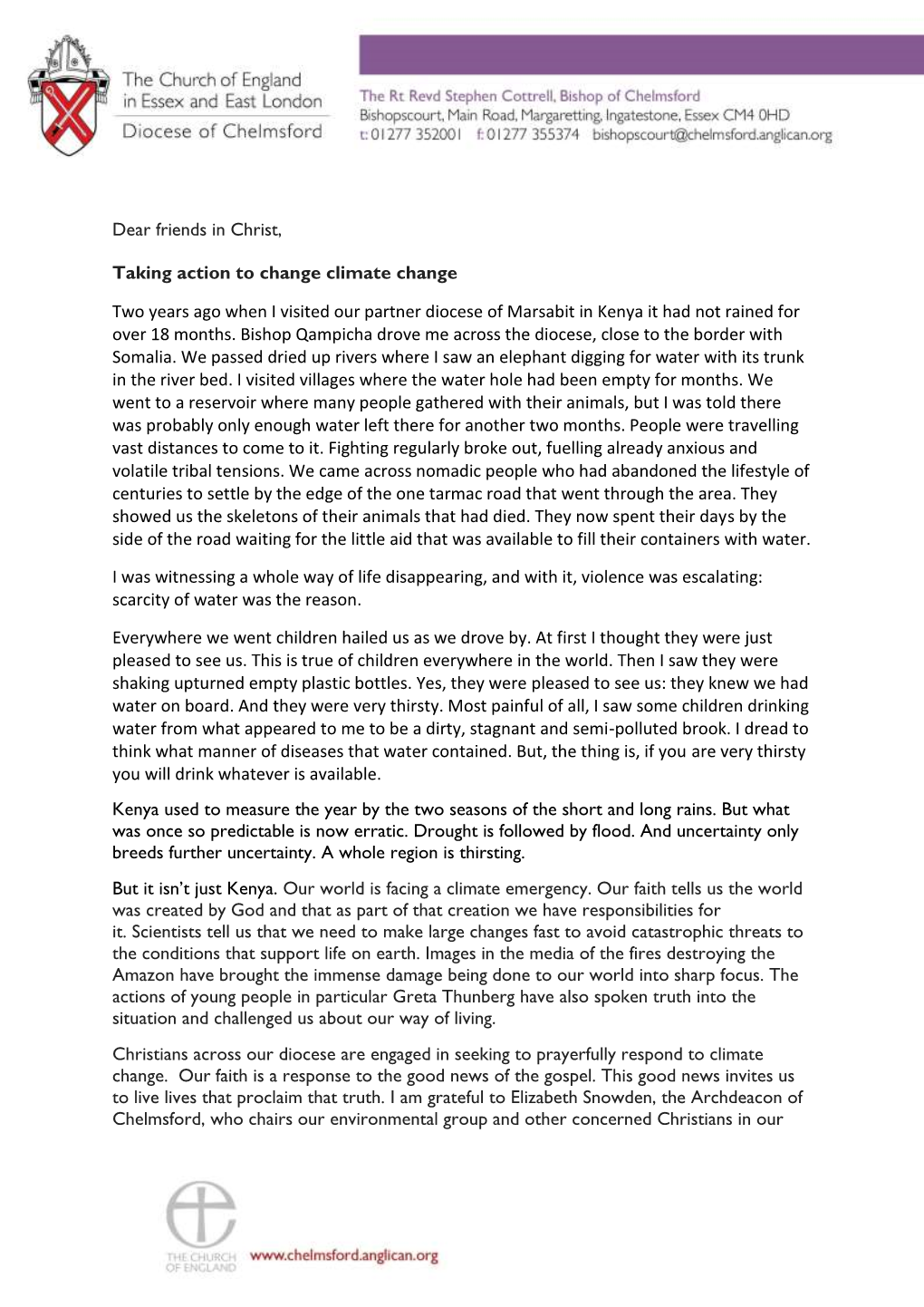 Climate Change Letter from Chelmsford Diocese